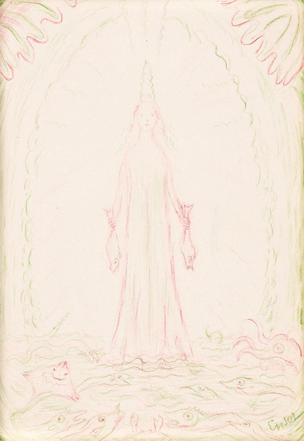 JAMES ENSOR (1860 - 1949, BELGIAN) Vierge aux Poissons.